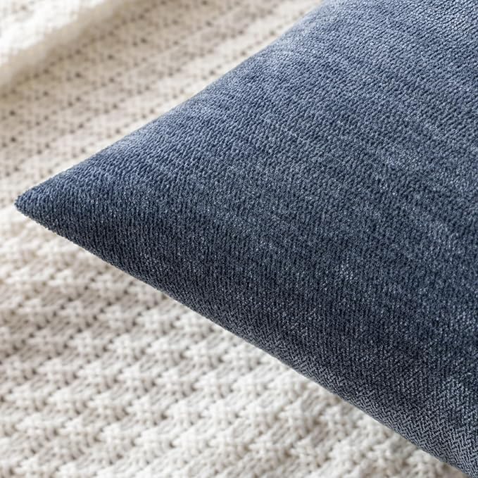 MIULEE Pack of 2 Blue Decorative Pillow Covers 22x22 Inch | Soft Chenille Couch Throw Pillows Farmhouse Cushion Covers for Home Decor Sofa Bedroom Living Room
