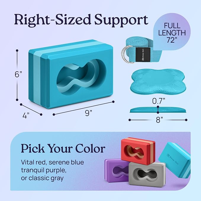 Deep-Zen® Yoga Blocks Wrist Support; Yoga Blocks 2 Pack with Knee Pads and Strap to Put Less Weight on Wrists; Durable, Versatile Yoga Brick Exercise Block Set, Blocks Yoga