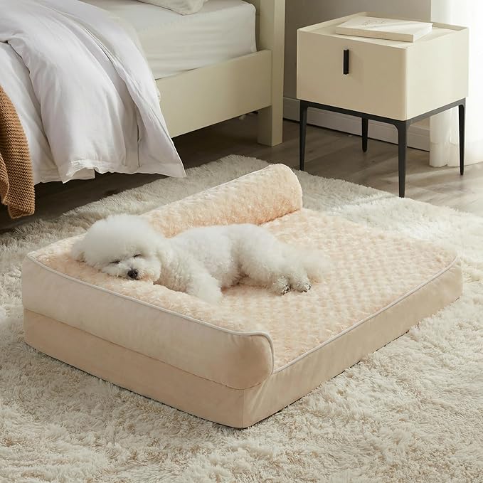 BFPETHOME Orthopedic Washable Dog Bed, Sleeping Couch for Large Senior Dogs | Deluxe Plush Rose Velvet Washable Cover, Egg Crate Foam Support, Waterproof Lining, Non-Slip Bottom, Senior Dogs
