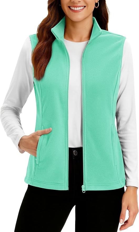 TACVASEN Women's Fleece Vest Lightweight Sleeveless Zip Jacket Outerwear | Soft Polar,Zipper Pockets,Stand Collar,Fall Winter Warm,Outdoor,Athletic,Running,Hiking,Travelling,Golf,Work