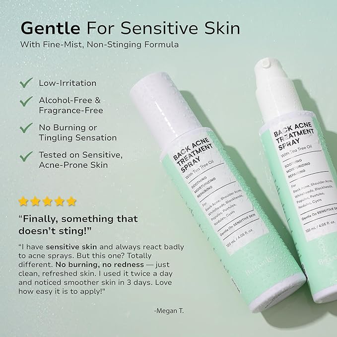 BellamiLuxx Body Acne Care Set: Butt Acne Treatment Lotion + Back & Body Acne Spray with 2% Salicylic Acid & Tea Tree Oil – Clears Breakouts, Soothes Redness & Prevents Bacne for Men, Women & Teens