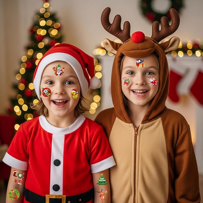 Christmas Temporary Tattoos Stickers - 60Pcs Christmas Decorations Xmas Party Decorations Party Favors Goodie Bags Supplies Accessories Decor Winter Reindeer Penguin Gift Idea For Kids Youth Adult
