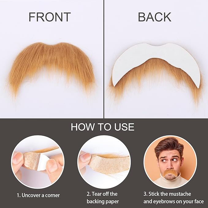 Fake Mustache for Men Classic Halloween Self Adhesive Fake Beard Novelty Stick On Fake Mustaches