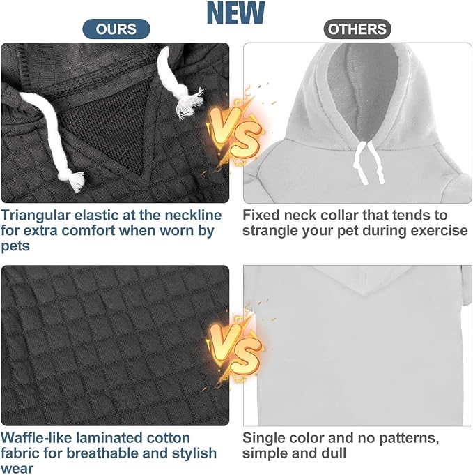 BEAUTYZOO Dog Hoodies Sweater for Large Dogs,Waffle‑Like Laminated Pet Coat | Warm Dog Sweatshirt with Pocket & Leash Hole,Pullover Clothes for Girl Boy Dogs,Stretchy & Easy‑On‑Off,Labrador & Great Danes
