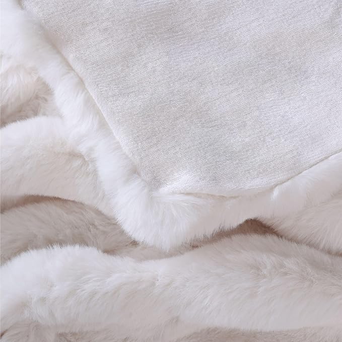 Cream Beige Faux Fur Throw Blanket for Couch, Snuggly Double-Sided Bubble Plush Blanket with Soft Flannel Back, Decorative Throw for Sofa or Bed, Machine Washable, 60 x 80, 860 GSM