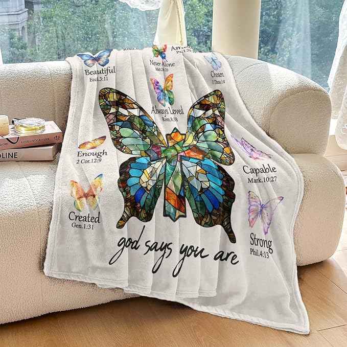 Christian Gifts for Women, Christian Blanket with Butterflies, Religious Gift for Woman, Inspirational Bible Verse Blankets Throws Spiritual Gift for Women Birthday Christmas 80"x60"
