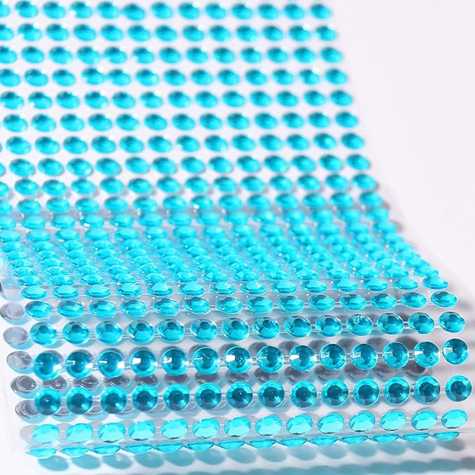 Face Gems Rhinestones Stickers 3/4/5/6/8MM Self-Adhesive Jewels for Hair, Makeup, Crafts, Scrapbooking - 3555 PCS (Aqua Blue)