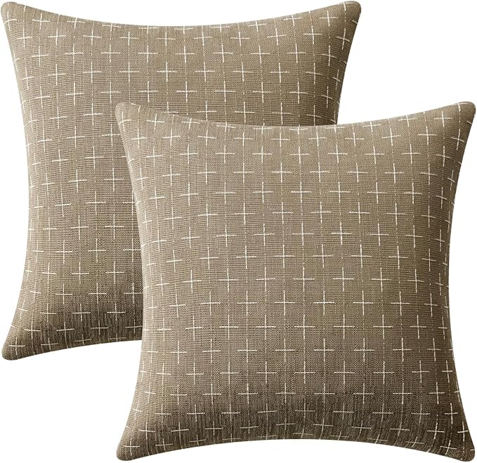 MIULEE Pack of 2 Decorative Burlap Linen Euro Spring Throw Pillow Covers for Sofa Couch Bed Farmhouse Pillowcases Modern Rustic Woven Textured Cushion Cover Taupe