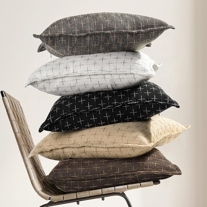 12x20 Pillow Covers Set of 2 Soft Polyester Textured Pillow Covers with Stylish Flange Edge Cozy Farmhouse Throw Pillows for Couch Bed Sofa Living Room