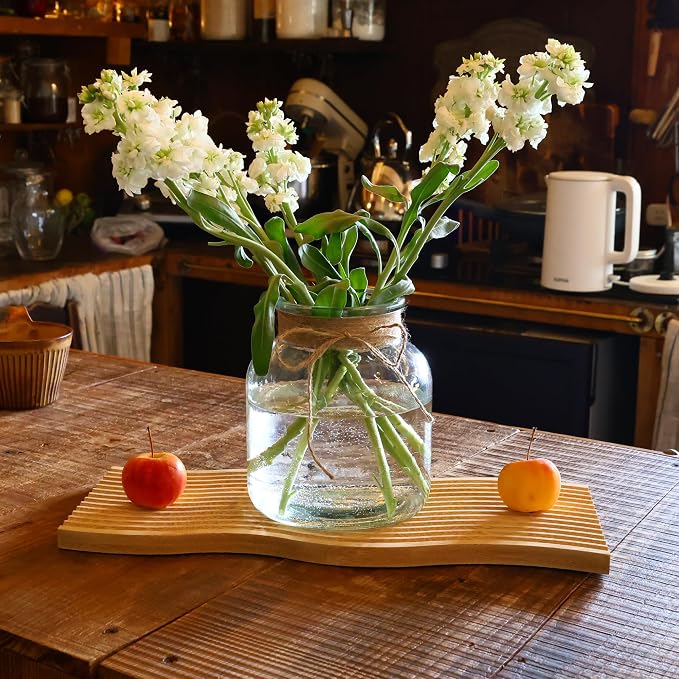Houmury Glass Vases for Centerpieces Set of 2 Farmhouse Utensils Holder 6 Inch Clear Large Vase with Twine Ties Home Decor for Wedding Living Room Dining Table Office (2)