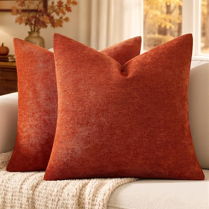 MIULEE Pack of 2 Terracotta Decorative Pillow Covers 18x18 Inch | Soft Chenille Couch Throw Pillows Farmhouse Cushion Covers for Home Decor Sofa Bedroom Living Room