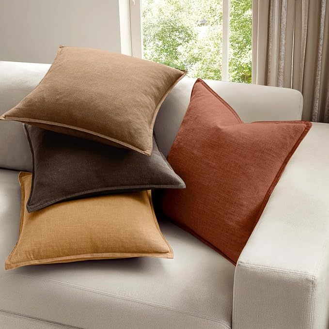 MIULEE Orange Boho Linen Decorative Pillow Covers 18x18 Inch Pack of 4 | Natural Fall Throw Pillow Covers, Soft Farmhouse Couch Pillowcases, Modern Decor for Living Room Bed Sofa