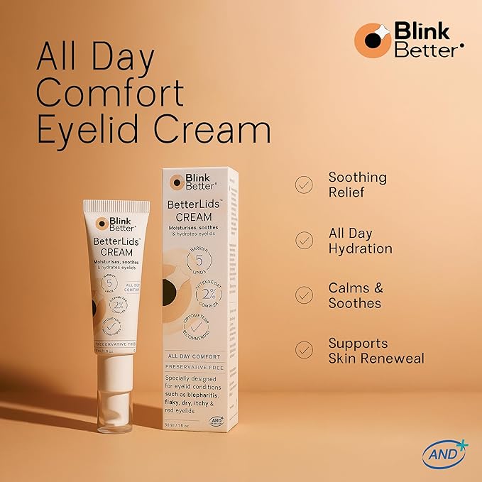 BlinkBetter BetterLids Restore Eyelid Cream – Barrier Support to Hydrate, Soothe & Moisturise Dry, Itchy, Red & Sensitive Eyelids – Lightweight Daily Formula with 3% Oat & Ceramides, 1 fl oz