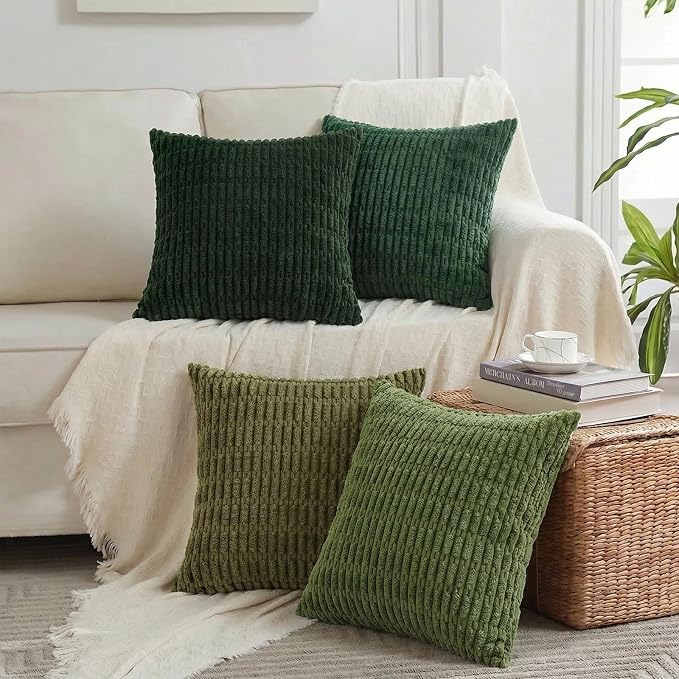 Fancy Homi 4 Packs Decorative Throw Pillow Covers for Living Room Couch Bed, Modern Farmhouse Boho Home Décor Accent Cushion Case, 18" x 18", Green Series