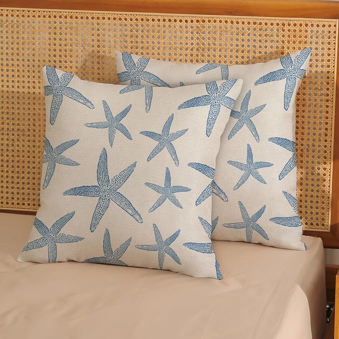 Navy Blue Starfish Pillow Covers 20x20 Set of 2 Coastal Throw Pillows Spring Summer Nautical Ocean Theme Beach Decorative Pillow Cases Farmhouse Outdoor Decor Cushion Case for Home Bedroom