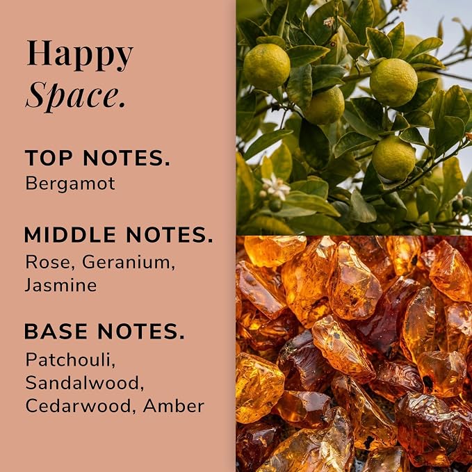 Happy Space Aromatherapy Candle – Rose, Geranium & Jasmine Scented Candle, Plant-Based Wax, Mini 2.5 oz, 15 Hour Burn Time, Uplifting & Relaxation Candle