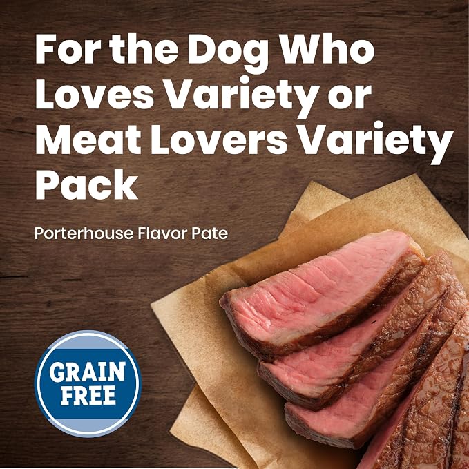Blue Buffalo Delights Variety Pack Small Breed Wet Dog Food, 3.5 oz, 12 ct | Filet Mignon & Porterhouse (6 of Each), Adult Formula, Grain-Free, Pate Style, No Corn, Wheat, or Soy