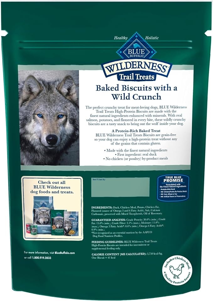 Blue Buffalo Wilderness Trail Treats Duck Crunchy Dog Biscuits, 10 oz | Real Duck #1 Ingredient, High Protein & Grain-Free Dog Snacks, Great for Training, No Artificial Preservatives