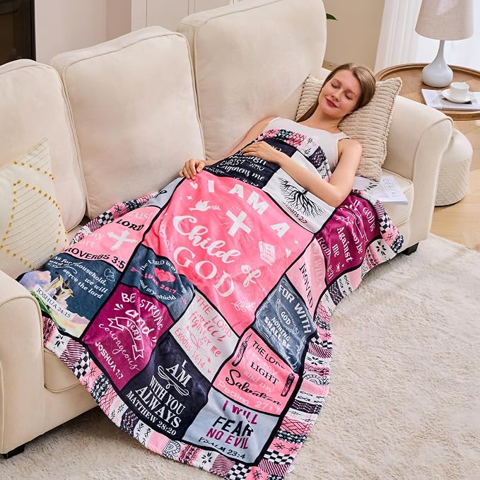 Christian Gifts for Women, Happy Birthday Gifts for Women, I Am a Child of God Blanket, Inspirational Gifts for Mom, Friend, Daughter, Sister, Baptism Gift for Girl Blankets 50''x60'' Pink