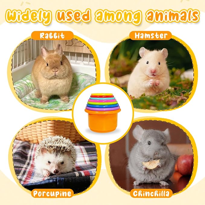 8 Pcs Stacking Cups for Small Animal Toys,Nesting Rabbit Toys of Different Sizes,Safe Plastic Colorful Nesting Toys for Bunny Guinea Pig Hiding Food and Playing (Bright Colors)
