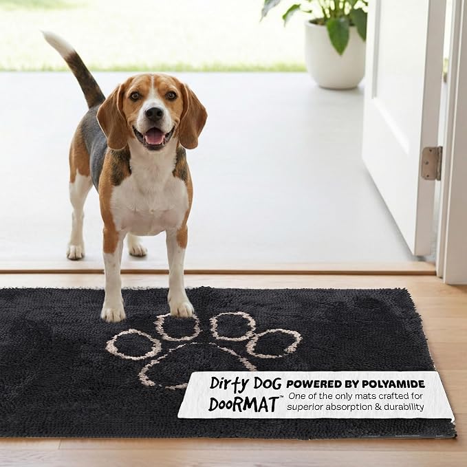 Dog Gone Smart Dirty Dog Doormat - Fast Drying Rug with Super Gripper Backing for Clean Floors - Super Absorbent and Machine Washable Mat for Muddy Paws - Black Hue | Super Gripper Backing for Clean Floors - Absorbent Microfiber and Machine Washable Ma...