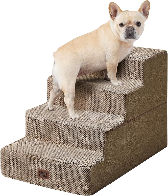 EHEYCIGA Dog Stairs for Bed 20" H, 4-Step Extra Wide Dog Steps, Camel | Pet Steps for Small Dogs and Cats for High Bed, Non-Slip Balanced Pet Ramp Indoor