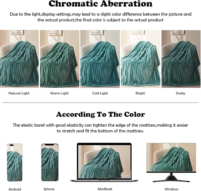 NEWCOSPLAY Fleece Ribbed Cozy Twin Blanket for Couch, Light Teal, 60"x80" | Premium Silky Flannel Blanket, Soft Lightweight Fluffy Throw Blanket for Bed Sofa Decor, Gift for All Season Use