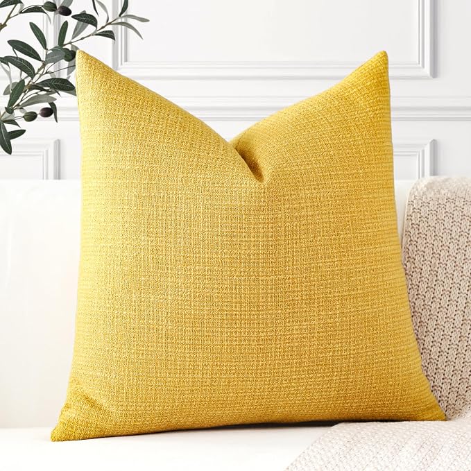 OTOSTAR Linen Throw Pillow Cover Set of 1 Decorative Square Pillowcases Cushion Covers 22x22 Inch for Home Decor Sofa Bedroom Car 55 x 55CM Yellow