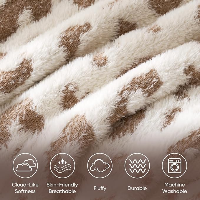 Snuggle Sac Leopard Luxury Faux Fur Blanket Twin Size for Bed Sofa,Ultra Soft Cozy Oversized Fluffy Blanket for Couch Living Room,Beige Leopard,60x80 inches
