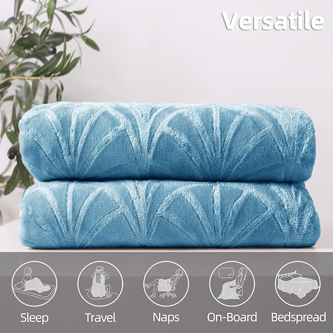 Whale Flotilla Soft Flannel Fleece Twin XL Size Blanket for Bed, Stone Blue | 90"x66" Cozy Lightweight Breathable Coverlet, Plush Fluffy Bedspread, Vintage Pattern Decorative Blanket for Dorm, All Season