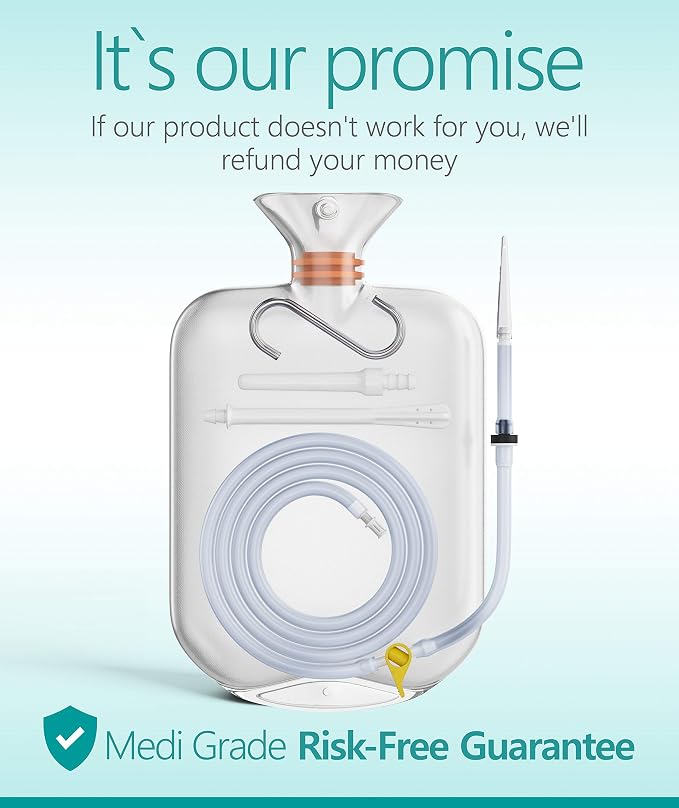Medi Grade Enema Kit for Adults, 2L Capacity - Transparent, Hands-Free with One-Way Valve, 4 Tips and Enema Bag - Enemas for Colon Cleanse for Women and Men - for Coffee Enema & Colon Cleansing