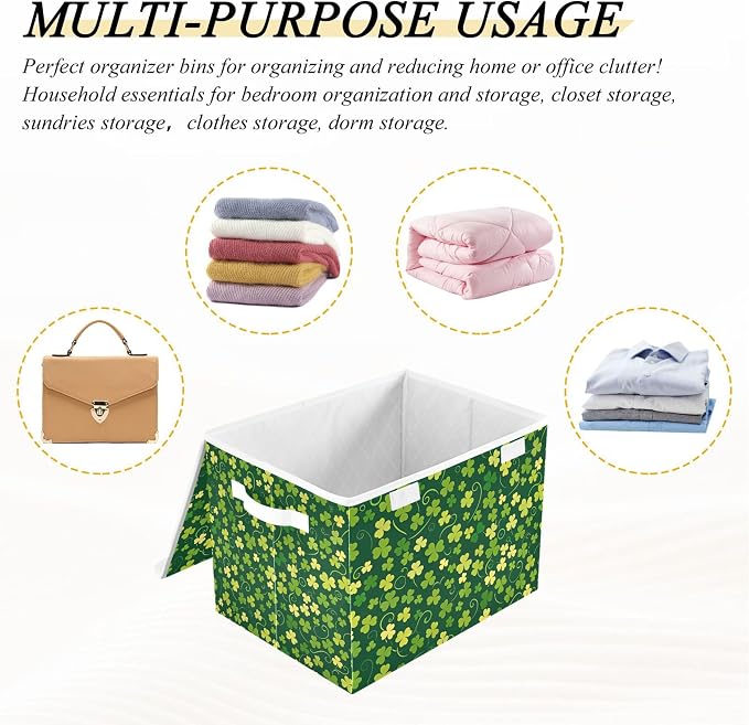 St. Patrick's Day Storage Bins with Lids and Carrying Handle,Foldable Storage Boxes Organizer Containers Baskets Cube with Cover for Home Bedroom Closet Office