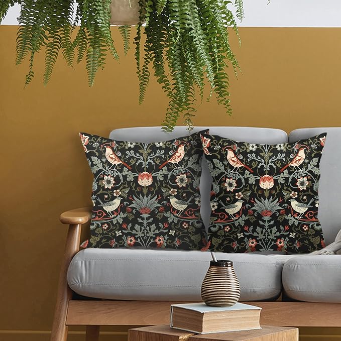 Chinoiserie Floral Bird Colorful Pillow Covers 22X22 in Set of 2 Orange Sage Green Pimpernel Flower Throw Pillow Cases Vintage Art Pillow Covers Modern Home Decor for Couch Patio Sofa Porch