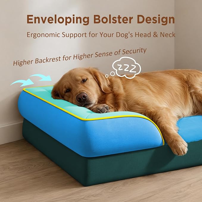 Comfort Expression Orthopedic Dog Beds for Large Sized Dog with Bolster | Waterproof Dog Couch Bed with Washable Cover & Non-Slip Bottom, Supportive Egg Crate Foam Large Pet Bed, 36x27 Inch