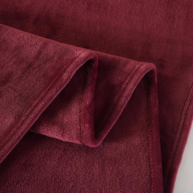 TASTHROW Burgundy Throw Blanket 50x60 Inches | Soft Plush Cozy Fleece Flannel Throw Blanket, Lightweight Warm Throws for Bed, Couch, Bedroom and Living Room, All Seasons