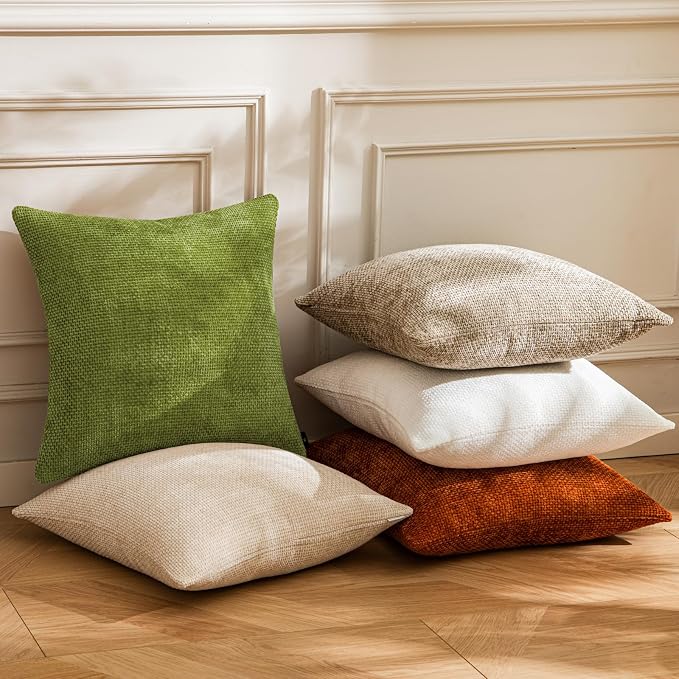 a moment Forest Green Chenille Throw Pillow Covers 16x16 Inch Pack of 2 Modern Decorative Throw Pillow Covers Farmhouse Cross Covers Home Decor for Sofa Bedroom Living Room