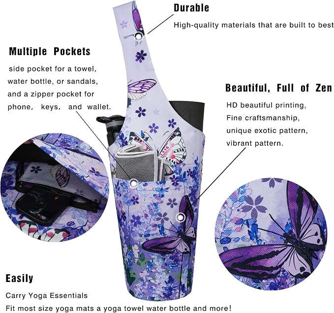 Yoga Mat Bag - Long Tote with Pockets - Holds More Yoga Accessories - Yoga Bag Fit Most Size Mats - Yoga Mat Carrier