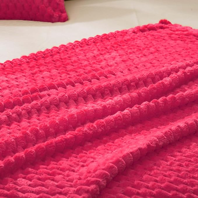 Vessia Flannel Fleece Throw Blanket(50x70 inch), 3D Jacquard Hot Pink Fuzzy and Warm Blanket for Couch,Sofa,Bed,Chair, 300GSM Super Soft Touch Cozy Lightweight Throw for All-Season Home Decor