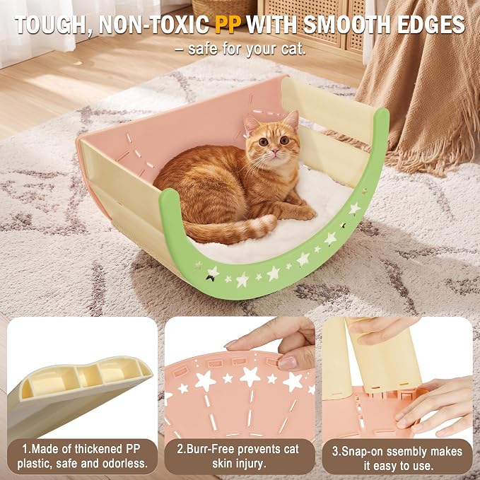 Cat Scratcher Bed, 3 in 1 Design-Bed, Scratcher, Hideaway Cave | with Elevated Sisal Pad & Reversible Fleece Mat,Sturdy HDPE Lounge for Indoor Cats, Tool-Free 30s Assembly, Supports 30 lbs