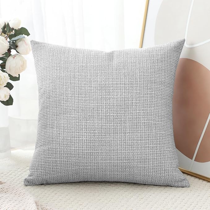 OTOSTAR Linen Throw Pillow Cover Set of 1 Decorative Square Pillowcases Cushion Covers 18x18 Inch for Home Decor Sofa Bedroom Car 45 x 45CM Light Grey