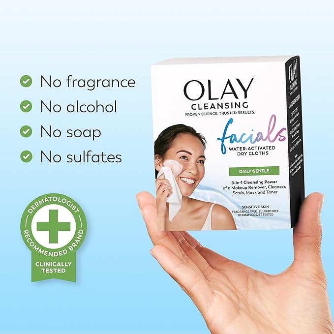 Olay Eye Makeup Remover Wipes, Daily Facials Gentle Face Cleanser for Sensitive Skin, Alcohol and Fragrance Free, Soft Face Wash Towels, Travel Essentials for Women, Dry Cloths, 99 ct (3 X 33ct)