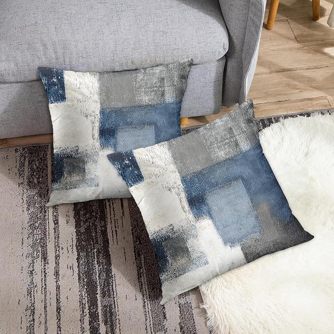 Emvency Throw Pillow Covers Set of 2, 18 x 18 Inch, Abstract Modern Blue | Gray Painting Outdoor Decorative Square Pillow Cases Couch Cushion Case for Couch Bed Sofa Living Room Home Decor