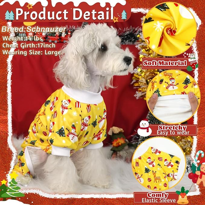 XPUDAC 4 Pack Christmas Dog Pajamas Santa Pet Clothes for Small Dogs, S | Stretchy, Soft, Breathable, Sleepwear, Gentle on Skin, Warm, Dog Christmas Outfit, Shedding Suit, All Seasons, Holiday
