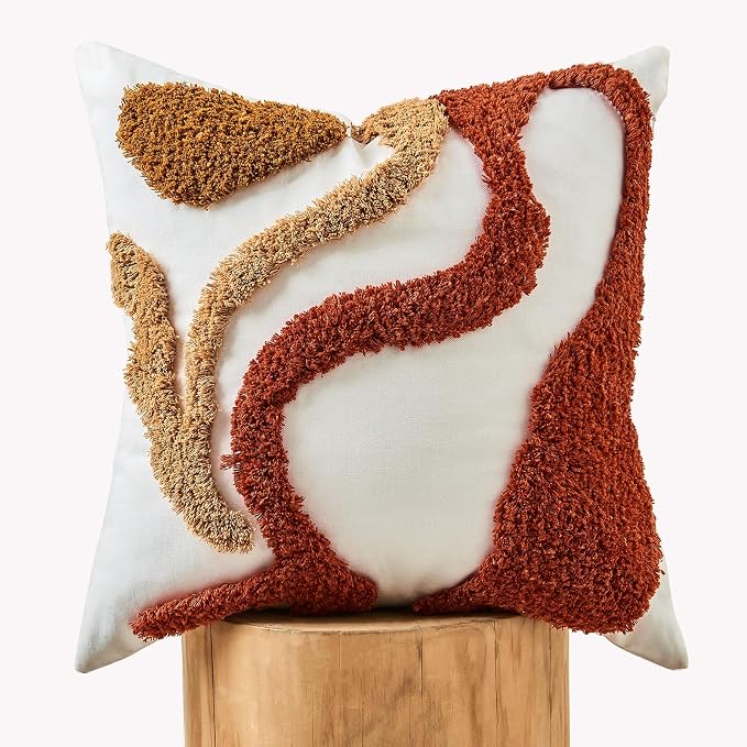 lifein 20x20 Pillow Covers-Throw Pillow Covers Boho Couch Pillows Embroidered Decorative Accent Pillows Mid Century Textured Pillowcases for Couch Sofa Living Room Bed Home Decor (Burnt Orange)