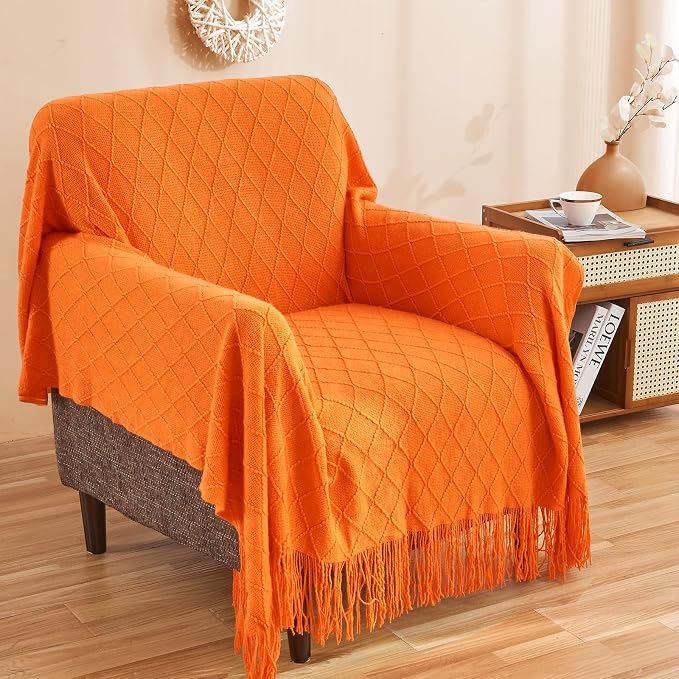 inhand Burnt Orange Knitted Throw Blanket for Couch and Bed, 60"x80" | Fall Halloween Decor, Soft Living Room Home Decor Knitted, Outdoor Lightweight Autumn, Farmhouse Warm Fall Decoration Indoor