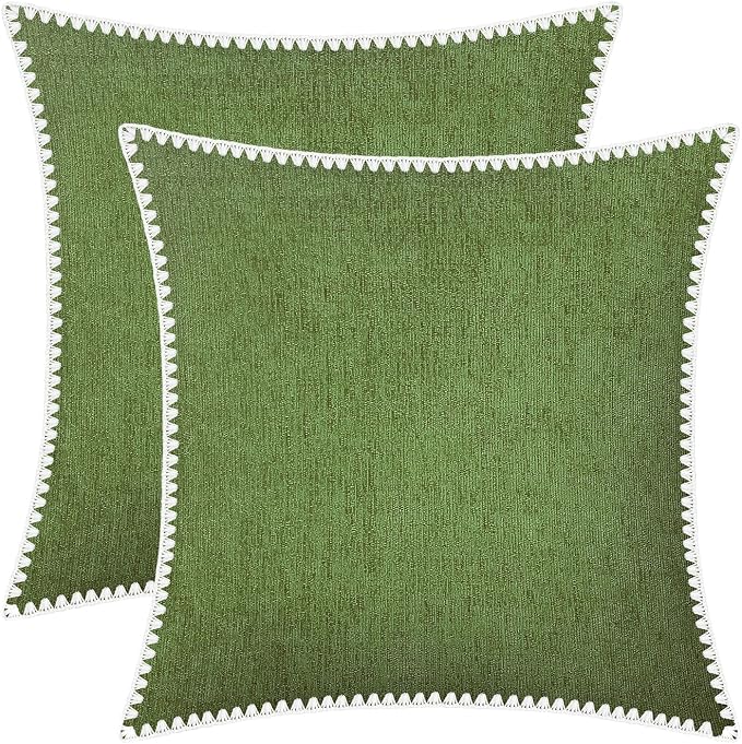 BRAWARM Chenille Throw Pillow Covers 22x22 Inches, Forest Green, 2 Pack | Decorative Pillow Covers with Shell Edge, Soft Cushion Cases for Sofa Bed Living Room Home Farmhouse (No Insert)