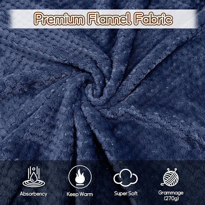 4 Pack Fleece Throw Blankets 50x60 Inches - 270 GSM Ultra Soft Plush Flannel for Bed Couch Sofa, Lightweight Warm 3D Waffle Texture, No Shedding No Pilling All Season Throw (Navy Blue)