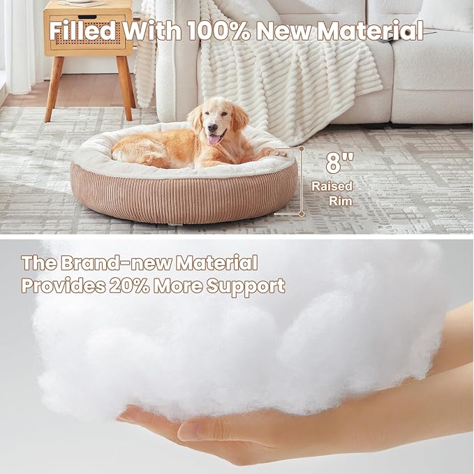 36 inches Calming Donut Dog Bed for Large Dogs,Brown | Round Pet Bed with Removable&Washable Cover,Plush Faux Fur & Corduroy, Fits Pets up to 80 lbs