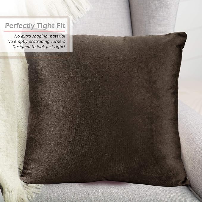 Nestl Throw Pillow Inserts Pack of 2 with Velvet Soft Solid Decorative Square Throw Pillow Covers Set for Sofa Couch Car Bedroom with 16X16 Throw Pillows Inserts with Cushion Covers, Dark Brown
