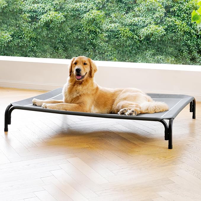 Elevated Dog Bed Outdoor Cooling Raised Cot for XL Dogs, Gray 53.9in | Tool-Free Installation; Washable Cooling Breathable Mesh; Anti-Slip Feet; Indoor & Outdoor Use